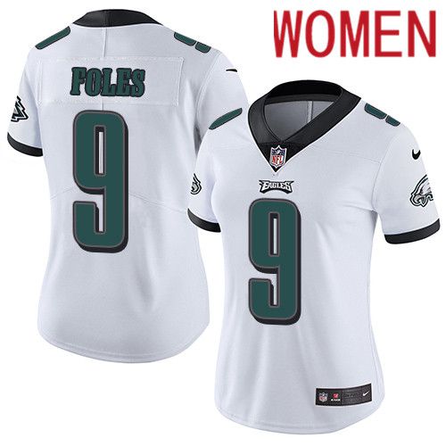Women Philadelphia Eagles 9 Nick Foles Nike White Vapor Limited NFL Jersey